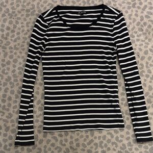 J. Crew Black and White Striped Long-Sleeve Ribbed Tee
